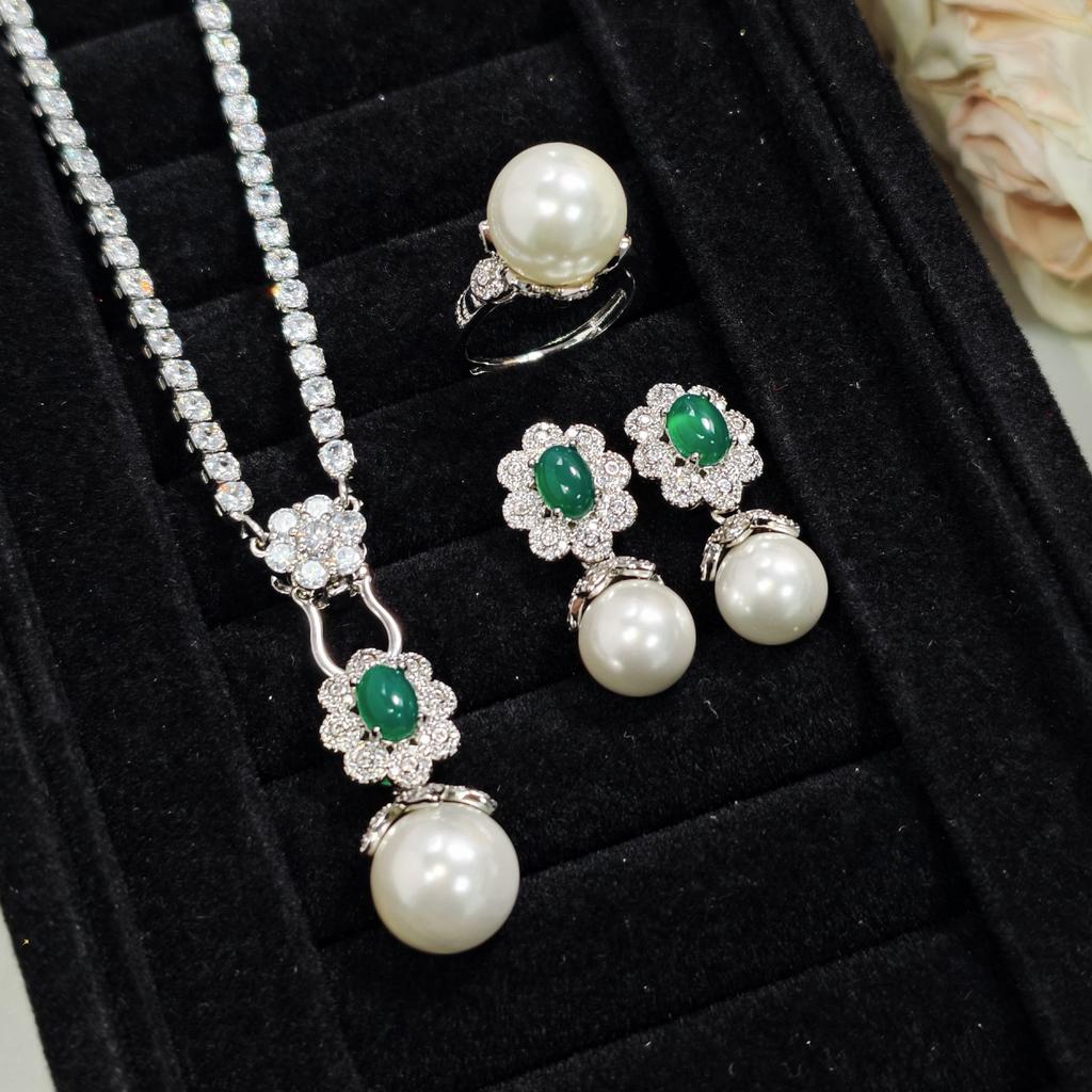 Valuable Lab Jade Diamond Jewelry set 925 Silver Engagement Wedding Rings Earrings Necklace For Women Bridal Party Gift