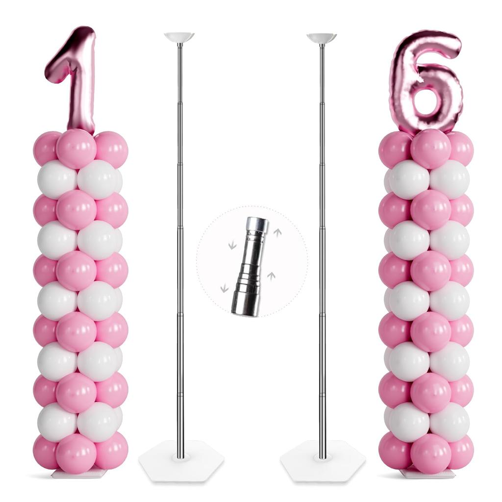 TEKXYZ Telescopic Balloon Set of 1ft to 7ft Adjustable Metal Balloon Column Stands for Party Decorations Stands, 2,