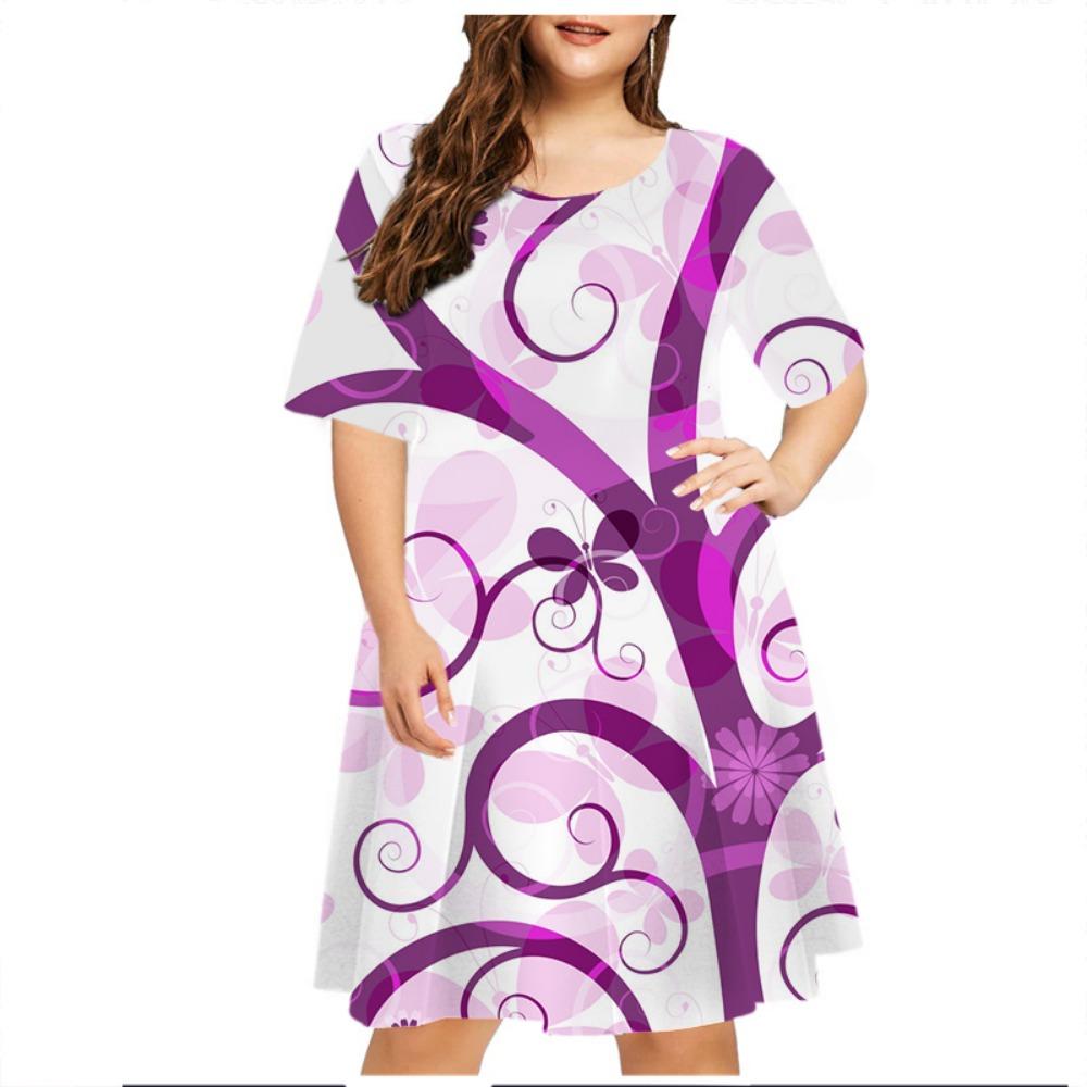 

Повседневное платье, летнее свободное платье с ретро-цветочным принтом, женское мини-платье с коротким рукавом и круглым вырезом, женское платье 5XL