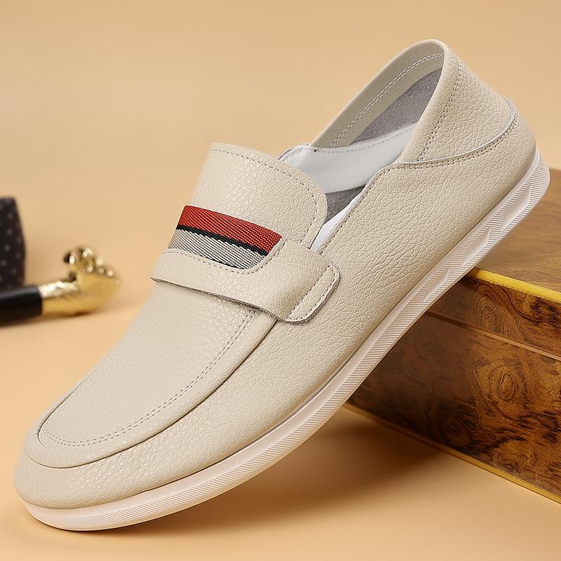 

Men s breathable cowhide casual leather shoes lazy one pedal low-top loafers men s tide 2025 38 белый