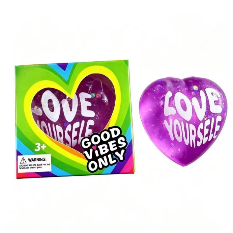 Glitter Heart Shaped Squeeze Toys With Positive Quotes Soft Touch For Kids Adults Relaxation Party Favors