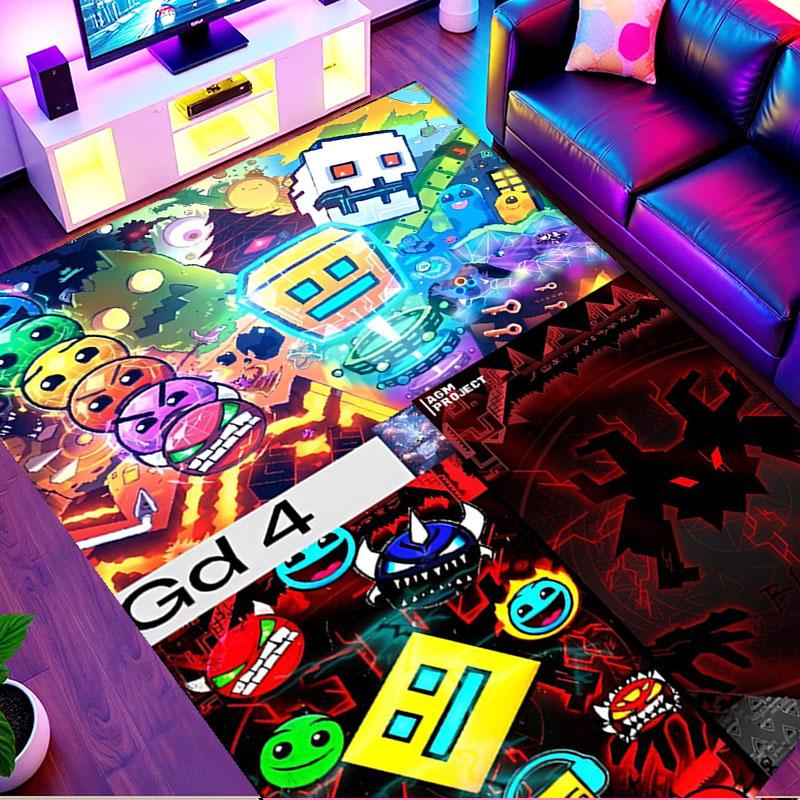 Geometry Dash Print Rug, Washable Floor Carpet, For Entryway Dorm Laundry Room Office Study, Home Decor Birthday Christmas Gift