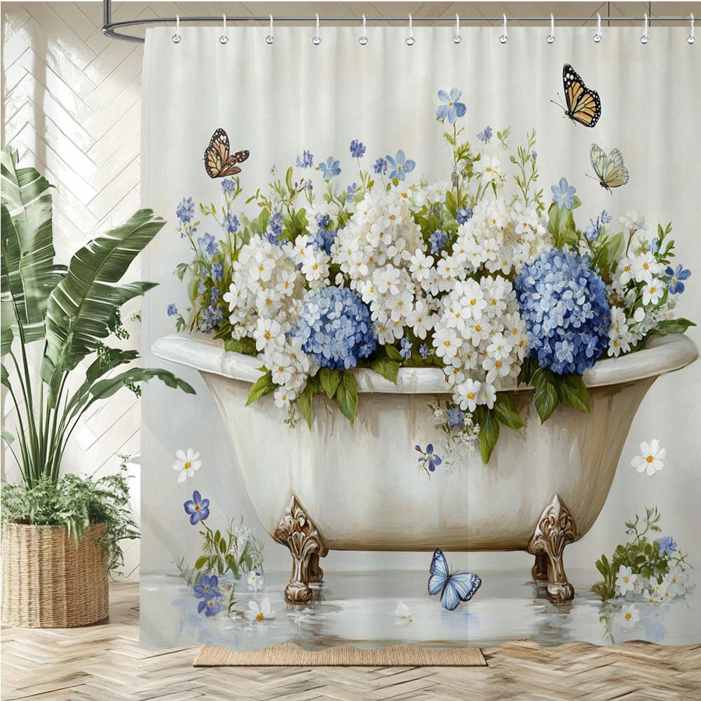 Watercolor red roses flowers and butterflies Shower Curtain Bath Curtain Printing Bathroom Curtains for Home decoration curtain