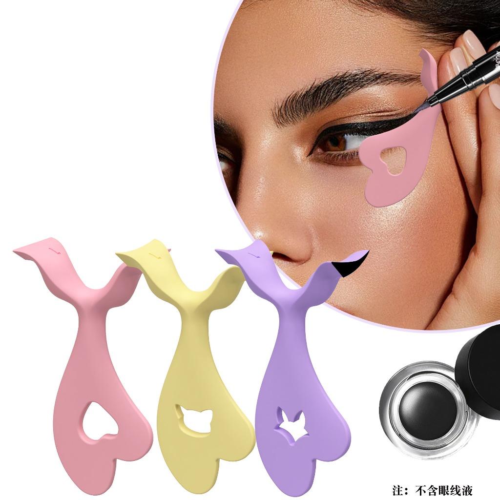 3pcs Cat Eye Eyeliner Stamp & Stencil Kit,3D Reusable Silicone Tool for Winged Eyeliner Eyeshadow Lip Peak, Easy Perfect Makeup,