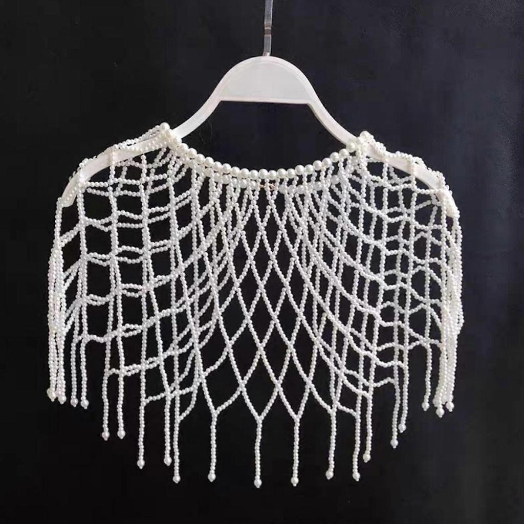 Grid Beaded Shoulder Wrap Pearl Shawl Necklaces