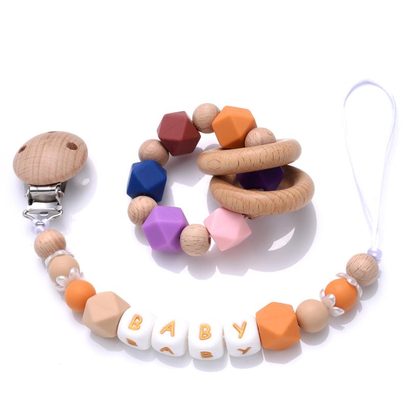 Beech Baby Pacifier Clip Personalized Name Silicone Teether Beads Toddler Nursing Bracelet Toy Baby Pacifier Chain Nipples Chain