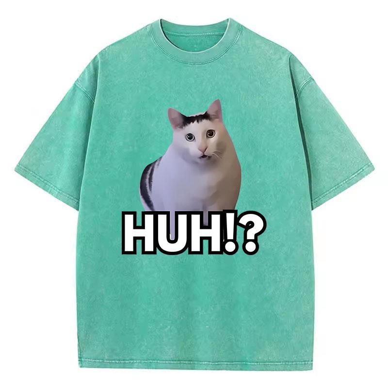 Manga T-Shirt Vintage Gewaschenes Baumwoll-T-Shirt Katze Sagt Huh Anime Grafik-T-Shirt Lässige Streetwear Frühling Sommer T-Shirt