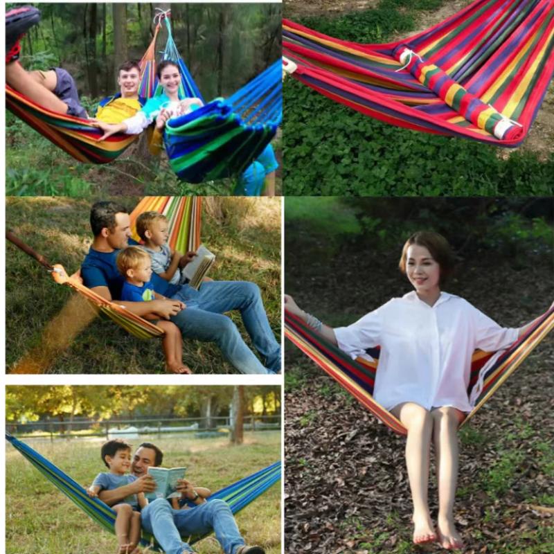 1Set Outdoor Canvas Camping Hammock Anti Rollover Portable Thicken Fabric Single/Double Hammock With Carry Bag For Patio