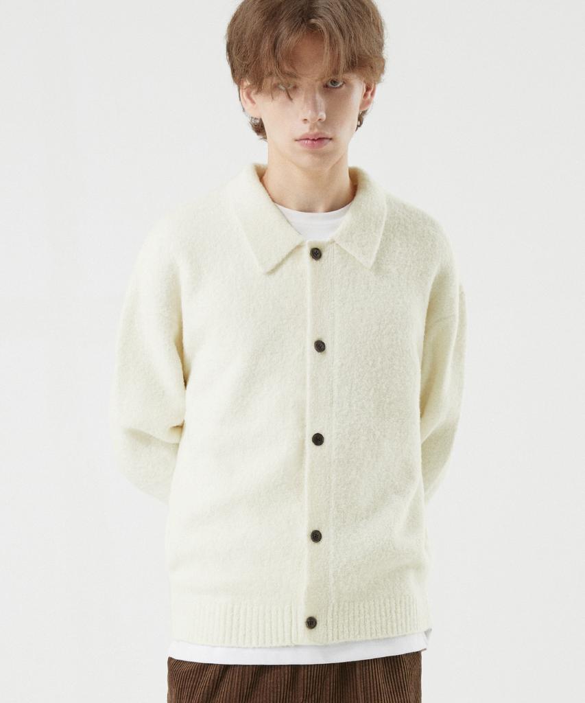 Trillion Wool Boucle Collar Cardigan Knit (Ivory)