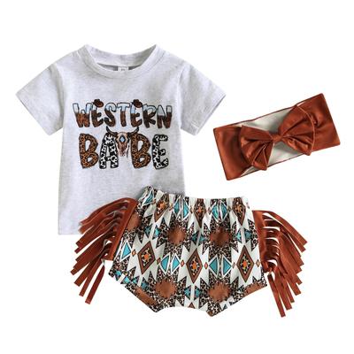 Western Baby Girl Clothes Shorts Set Toddler Boho Cow Short Sleeve T Shirt Top Shorts Headband 3PCS Summer Outfits