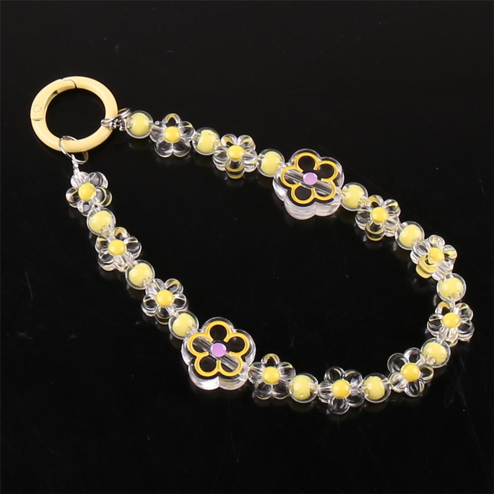 Flower Beaded Phone Charm: Lucky Bead Keychain Pendant, Cute Backpack Decor, Durable Hanging Wrist Strap