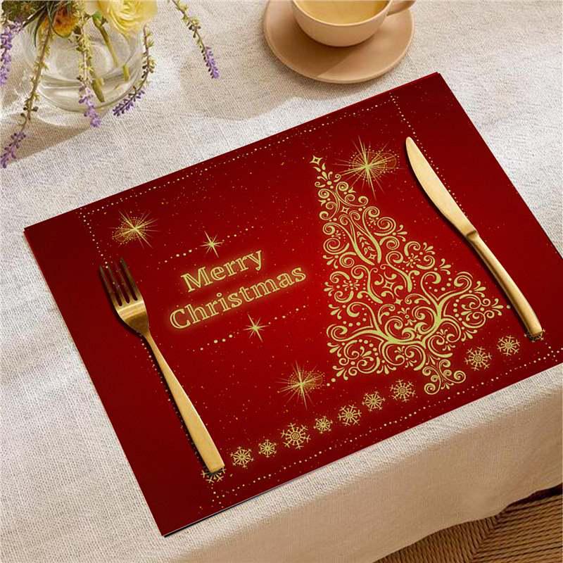 Christmas Digital Print Heat-Resistant Linen Placemat: European and American Birthday Party Table Decor