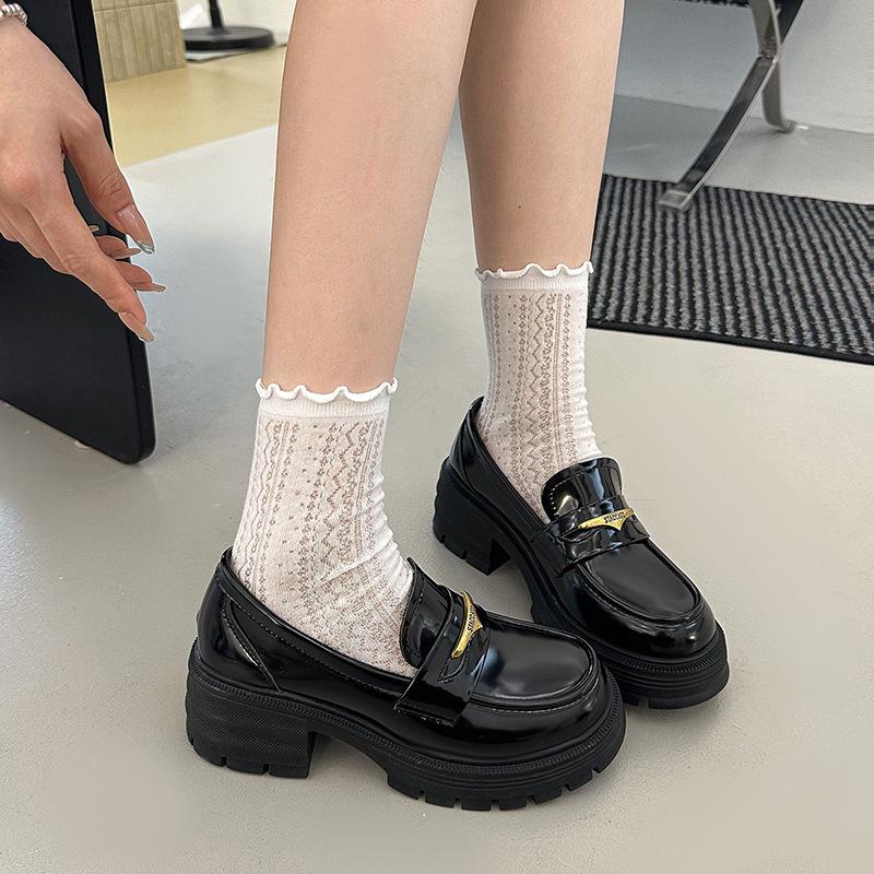 British style small leather shoes women's 2025 spring new retro versatile patent leather loafers heightened platform black single shoes