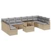 11-piece Garden Sofa Set with Beige Poly Rattan Cushions, 2-seater Garden Sofa with Rattan Cushions 3348896