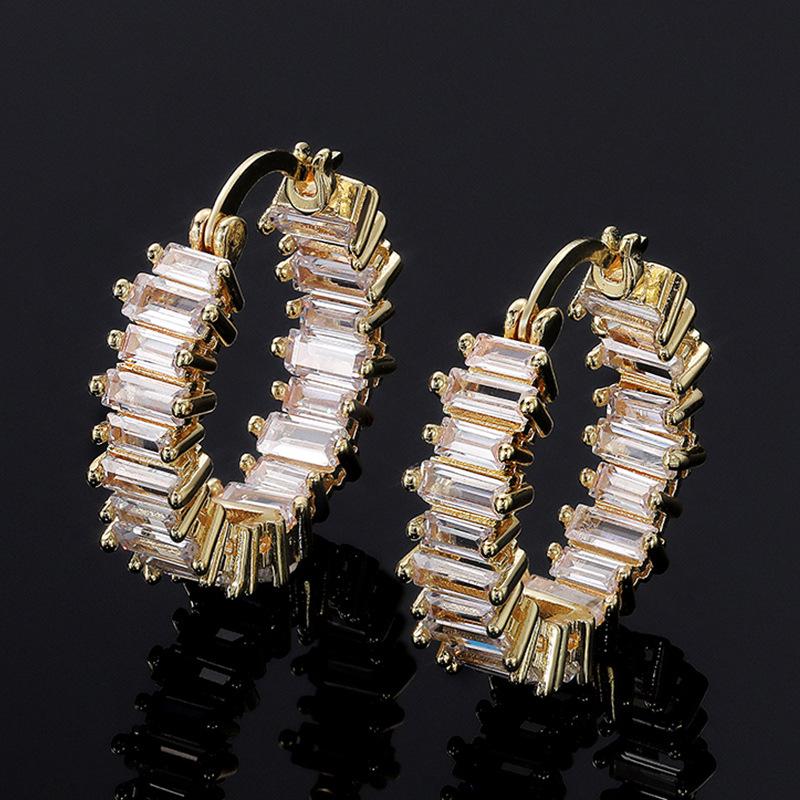 Cao Shi European-American Single Row Drop Zircon Earrings – Stylish, Luxurious Socialite Ear Clips