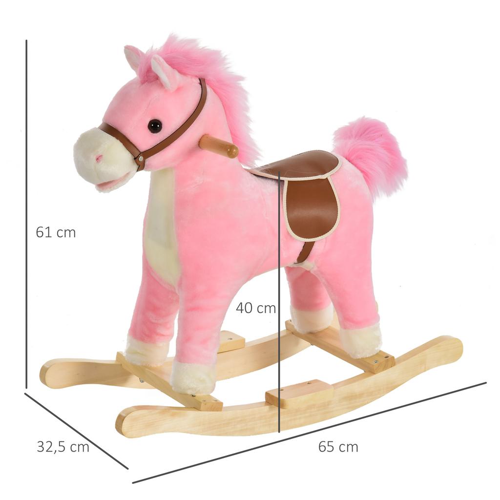 Kinder Schaukelpferd Baby Schaukeltier Pferd mit Tiergeräuschen Spielzeuggriffe für 36-72 Monate Plüsch Rosa 65 x 32,5 x 61 cm