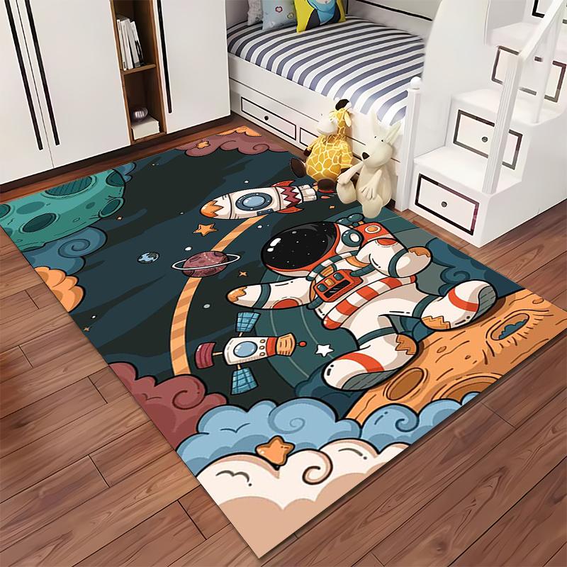 Astronaut and Rocket Pattern Creative Carpet Suitable for use as an anti-slip game mat for living room and bedroom sofas
