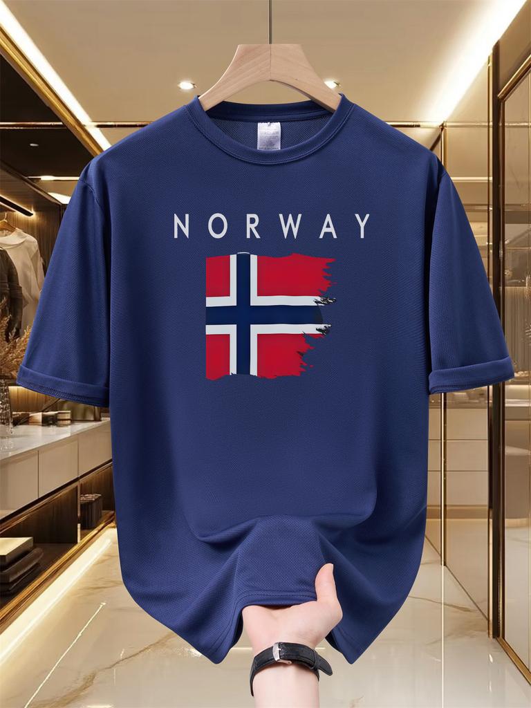 Unisexs Quick Dry Mesh Short Sleeve TShirt Vintage Torn Norway Flag Print Crew Neck Tee Breathable Lightweight Summer Sual Tops