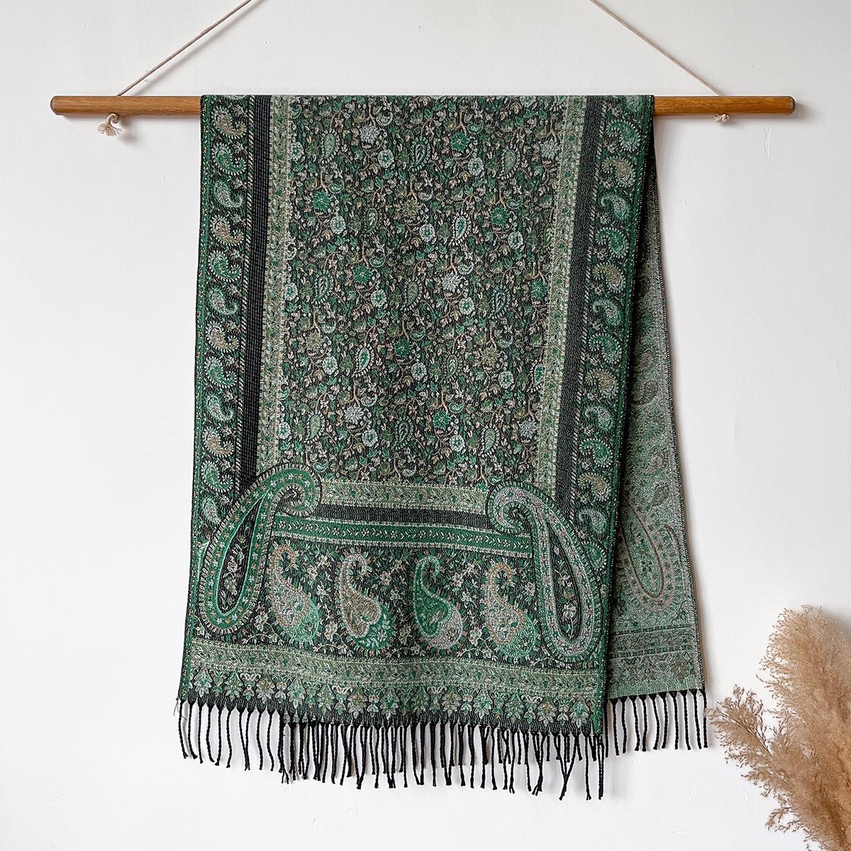 

Fashion Luxury Brand Winter Poncho Scarf Women Large Shawl Pashmina Hijab Foulard Echarpe Ethnic Style Design Lady Stole Scarves зелений