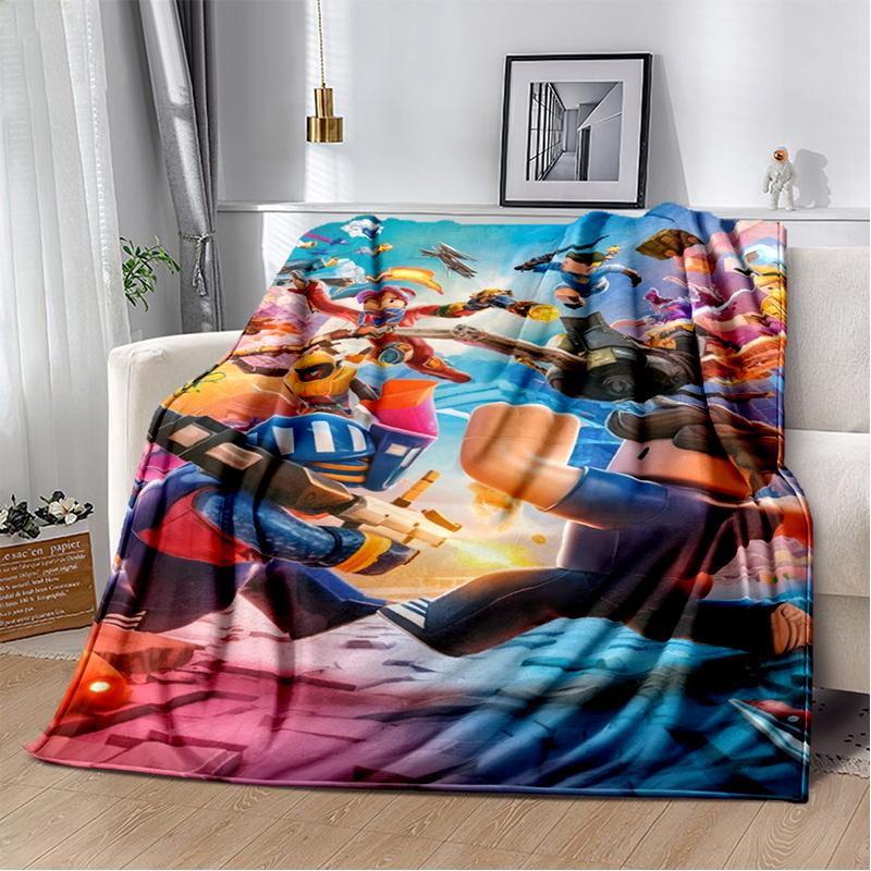 

3D R-Robloxs Cartoon Game Flannel Blanket Soft Warm Throw Blanket for Bed Bedroom Room Living Room Travel Camping Picnic Gift 75x90cm