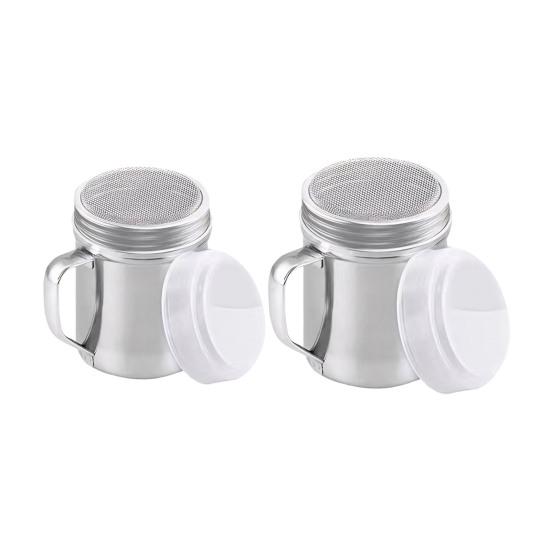 Pulverstreuer aus Edelstahl, feines Sieb, Zucker-Zimt-Spender mit Griff und dicht schließendem Deckel, spülmaschinenfest, Mehl-Sieb für Backen, Kaffee & Dessert