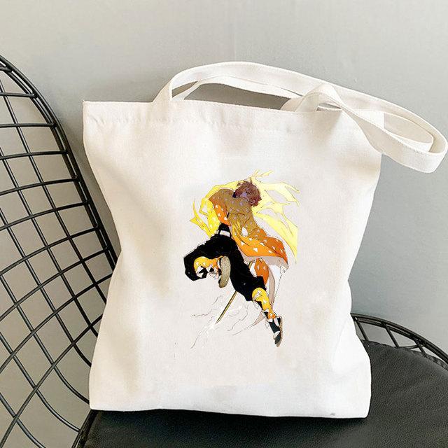Japanischer Anime Dämon Slayer Bedruckte Stoffhandtasche Tote Travel Eco Shopping Frau Shopper Klappstrand Schulter Canva Designer