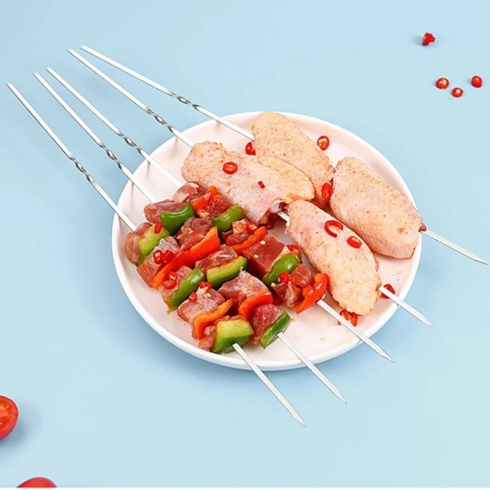 20Pcs Long Flat Kabob Skewer Stainless Steel Grilling Roast Stick BBQ Needle Stick  Outdoor Picnic