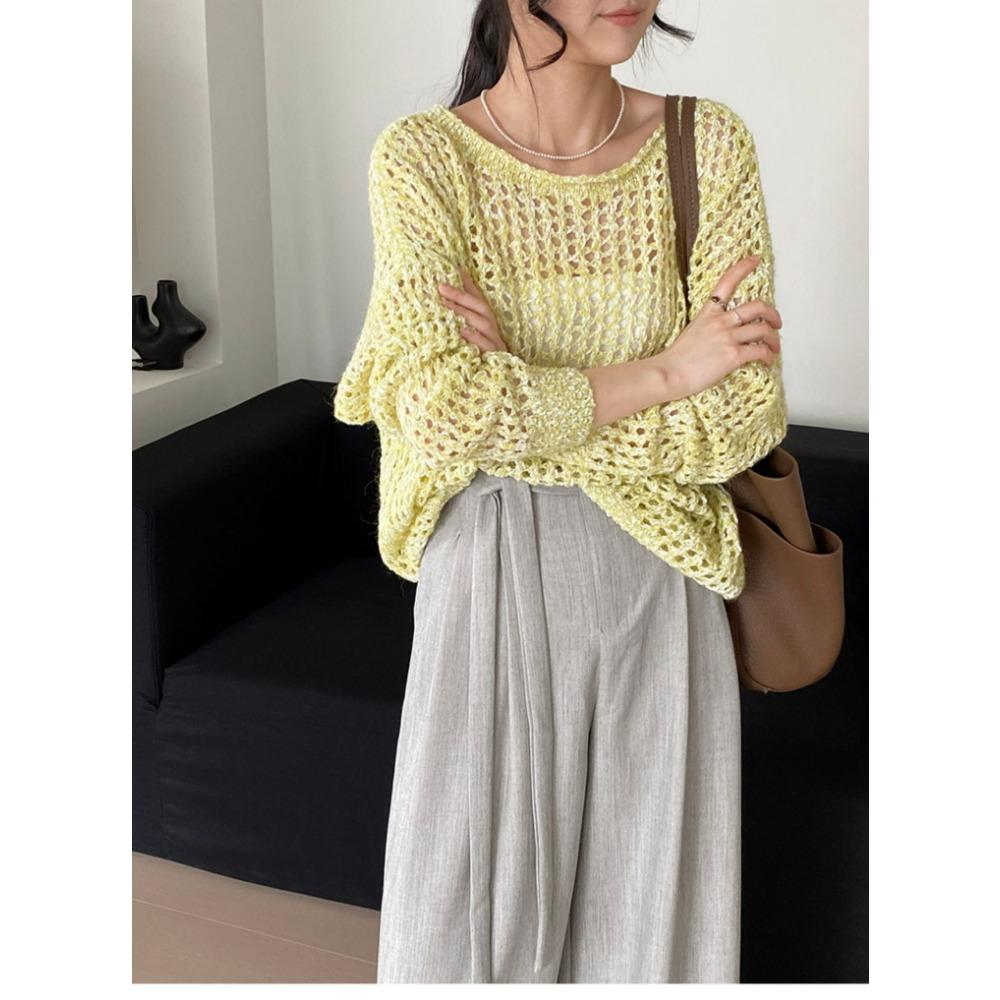 Dimanaf 2025 Sweaters Autumn Pullover Women Solid O-Neck Sweaters Knitting Loose Yellow Sweater