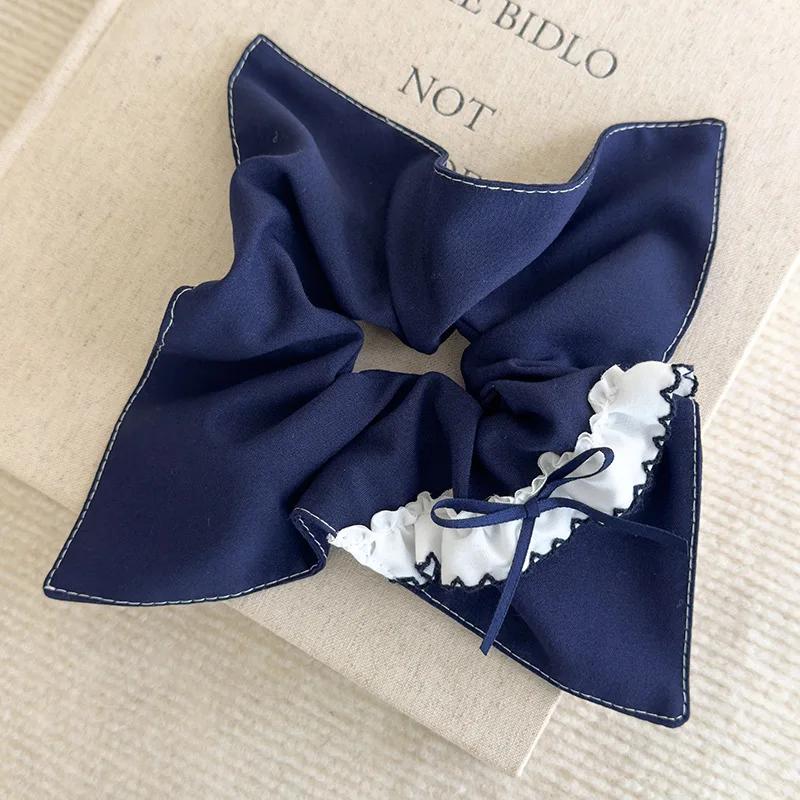 Retro Blue Checkered Hair Ties Fabric Webbing Bow Square Headbands Womens Temperament Head Rope Female Party Accessories Fashion