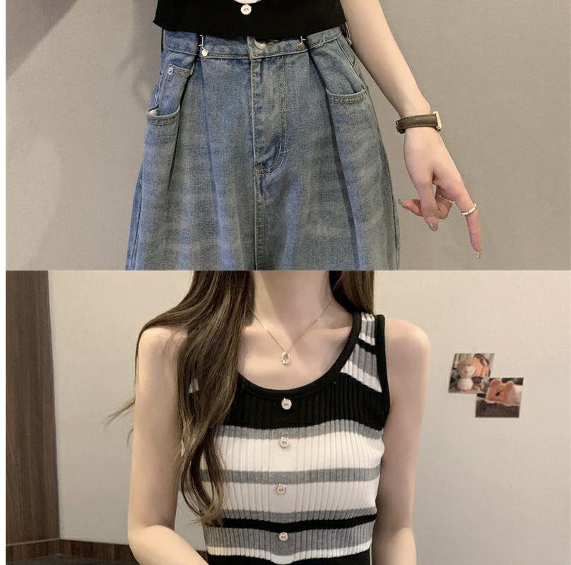 Damen Retro Gestreifte Eng Gestrickte Trägerlos-Bluse - Schmeichelndes Sommer-Design