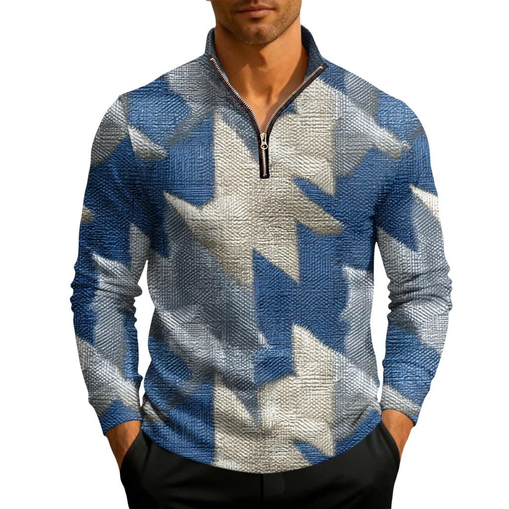 Men's Knit Quarter-Zip Stand Collar Pullover