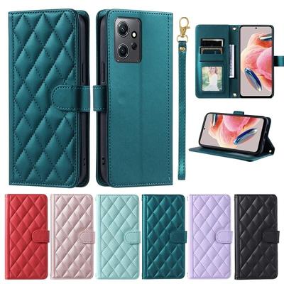 Fashion Checkered  Hand Strap Leather Case Bag for Xiaomi 13T Redmi Note12 Pro Note11Pro 10 9 8 Pro 12c 13c Card Slots Wallet Protection Case