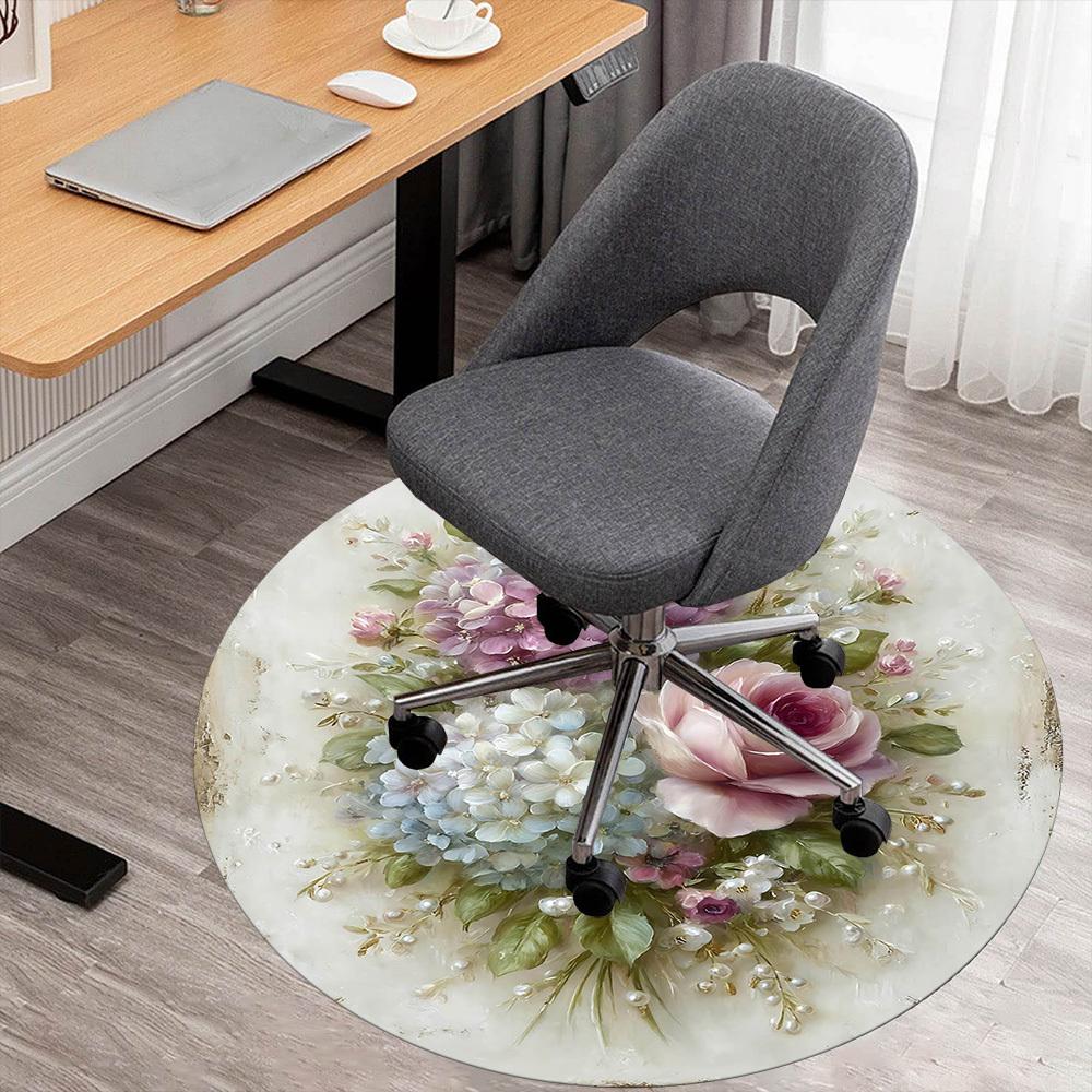 1pc Floral Bouquet Round Chair mat Area Rug - Non-Slip, Floor Mat for Office, Bedroom, and Indoor Decor-1002308