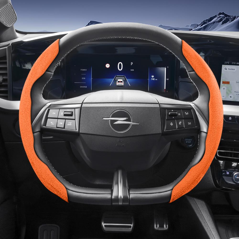 Suitable for Opel Sports Suede Steering Wheel Cover, Split Snap-On Anti-Slip Style, for Models Such As Corsa, Mokka, Astra, Grandland, Combo, Zafira, 