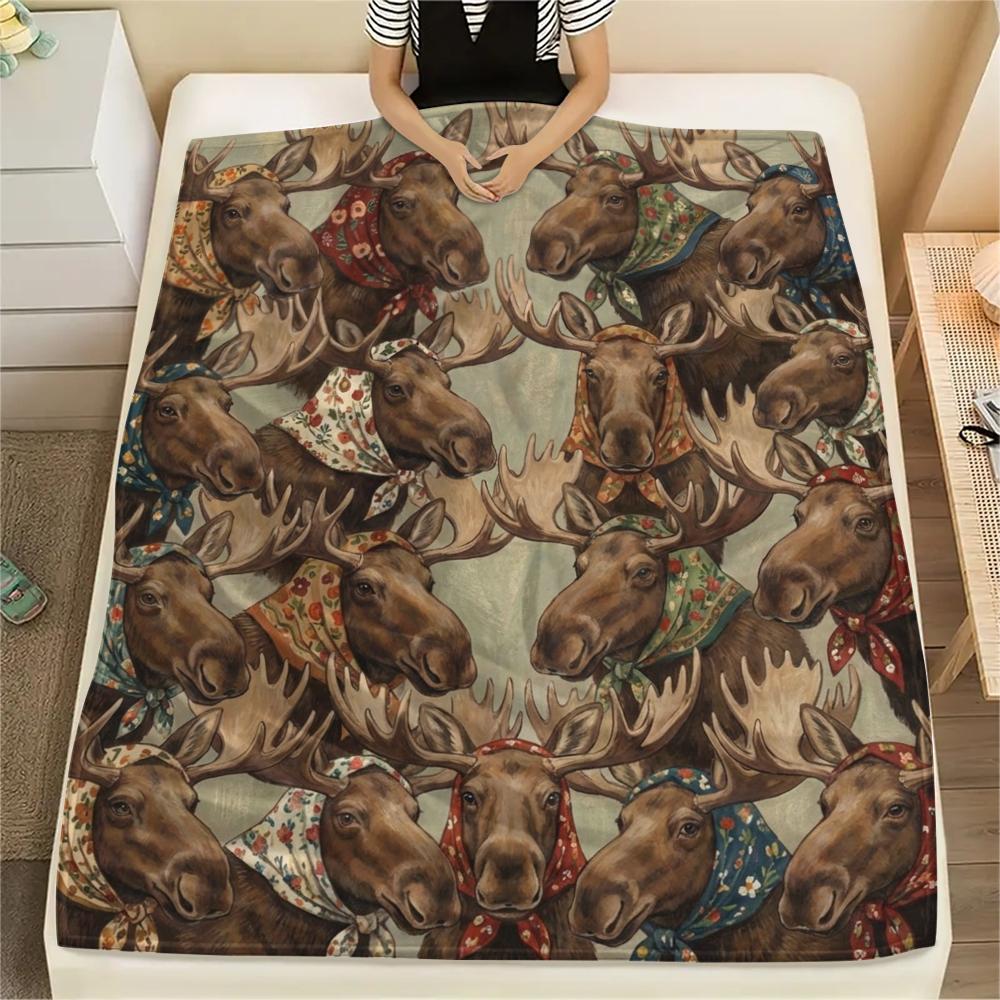 

1PC Retro Animal Art Print Flannel Blanket, High quality All Seasons, Home Decor, Warmth and Comfort, Perfect for Christmas Gifts 80cm x 120cm