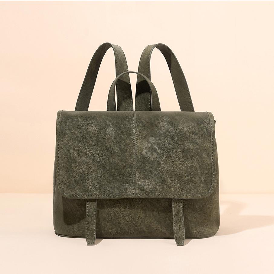 Women's Bag Pearl Vegetable Tanned Cowhide Backpack Genuine Leather Mailman Fashionable Retro