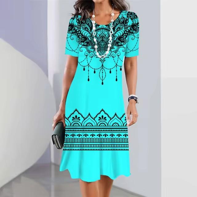 Elegantes Damen-Sommerkleid mit 3D-Geometrie-Streifenmuster, kurzärmelig