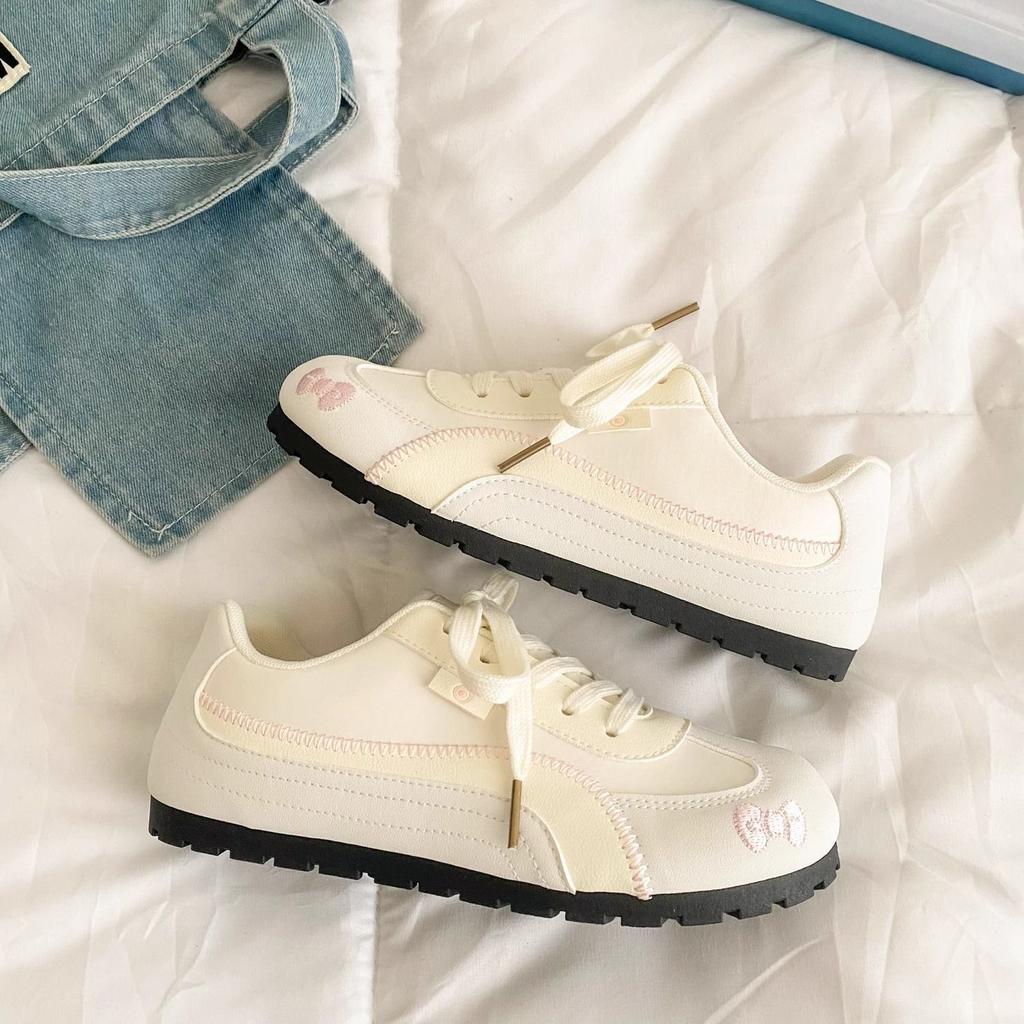Pink Board Shoes Women's Ballet Spring and Summer New Niche Design Student Puff White Shoes