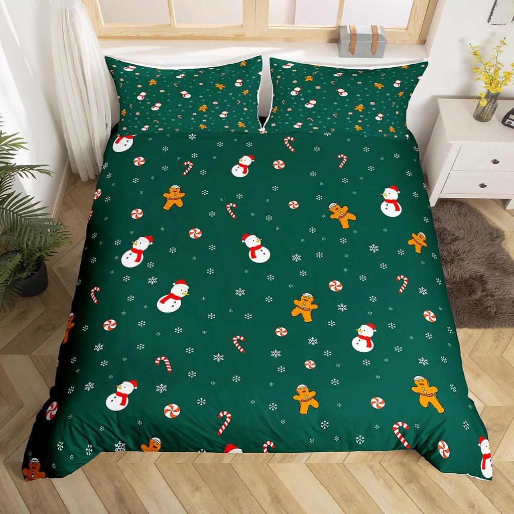 Gingerbread Man Xmas Theme Duvet Cover Christmas Comforter Cover Cartoon Snowman Christmas Tree Bedding Set Pink Quilt Cover