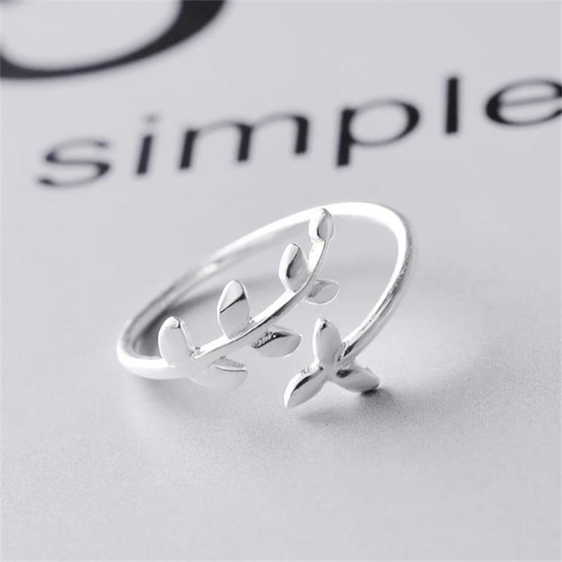 New Simple Literature Art Olive Leaf 925 Silver Jewelry Fashion Branch Personality Opening Rings R217