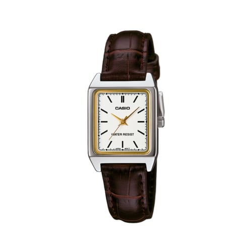 

Casio Women s Analog Quartz Watch with Leather Strap LTP-V007L-7, Brown/White, Strap.