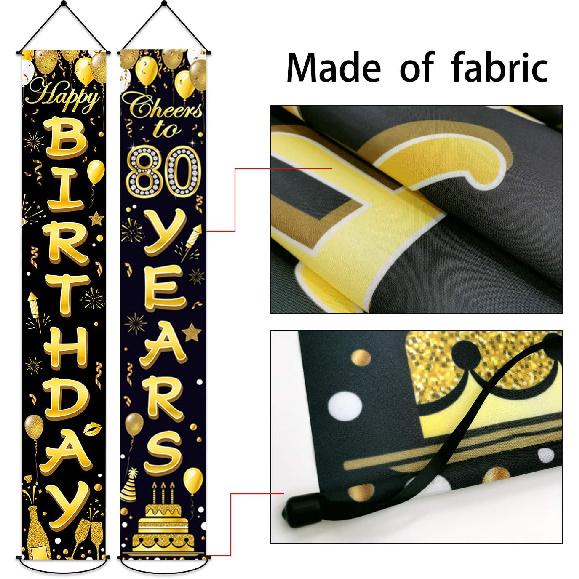 80th Birthday Party Banner Decorations for Women Men 80 Year Old Door Banners Signs Black Gold Cheers to 80 Years Brithday Party Supplies Welcome