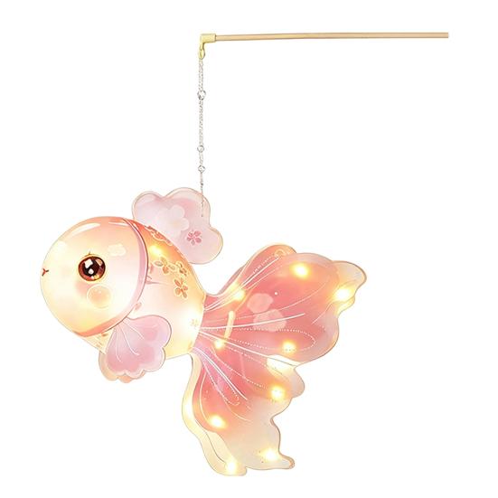 Kids Hands on Learning Toy DIY Mid Autumn Goldfish Lantern Kit for Kids, Handheld Glowing Fish Paper Lamp Handmade Material with LED Light Traditional