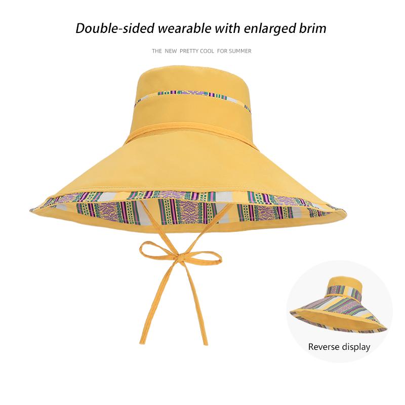 

6180-New summer women s wide-brimmed sun hat. Children sversion.Double-sidedwearable. Fishermanhat.Fashionableandversatilesunhat One Size жовтий