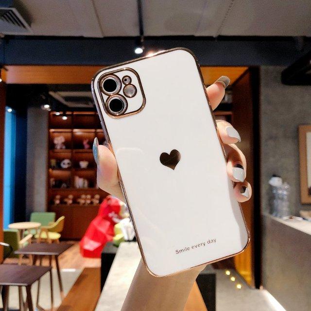 Phone Case For Iphone 14 13 12 11 Pro Max Xr X Xs Max 14pro Max 11 Pro Electroplated Love Heart Painted Soft Tpu Case Cover
