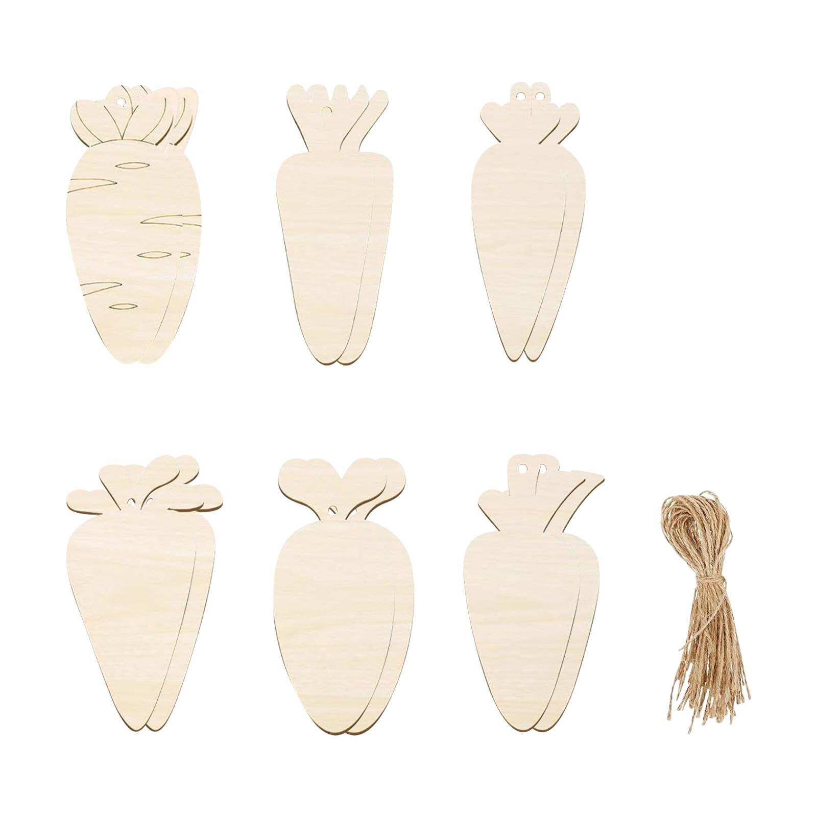 

12 Pieces Easter Wood Cutouts Carrot Wooden Hanging Ornaments Unfinished Blank Carrot Shaped Wood DIY Craft Cutouts With Hole Ropes Tag бежевий
