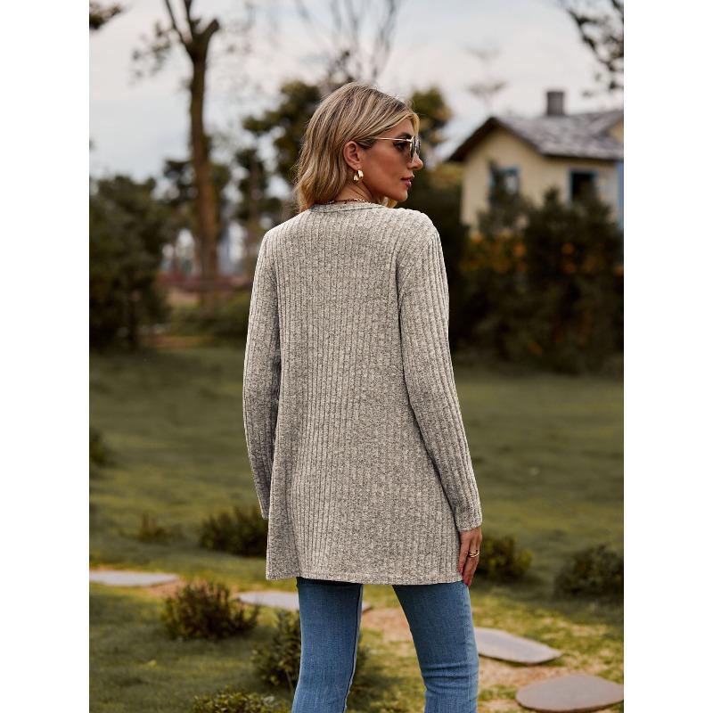 VEZFAA Giacche e cappotti a maniche lunghe con scollo a V, a tinta unita, casual, autunno e inverno, da donna