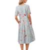Abito Midi Casual da Donna alla Moda con Scollo Rotondo e Maniche Corte con Stampa Floreale