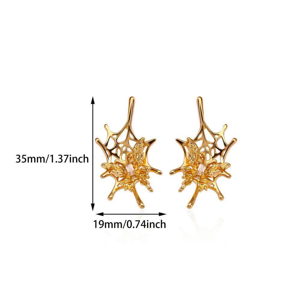 Stainless Steel Spider Web Butterfly Earring for Women Gold Color Anti Rust Earring Halloween Vacation Jewelry Accessories Gifts