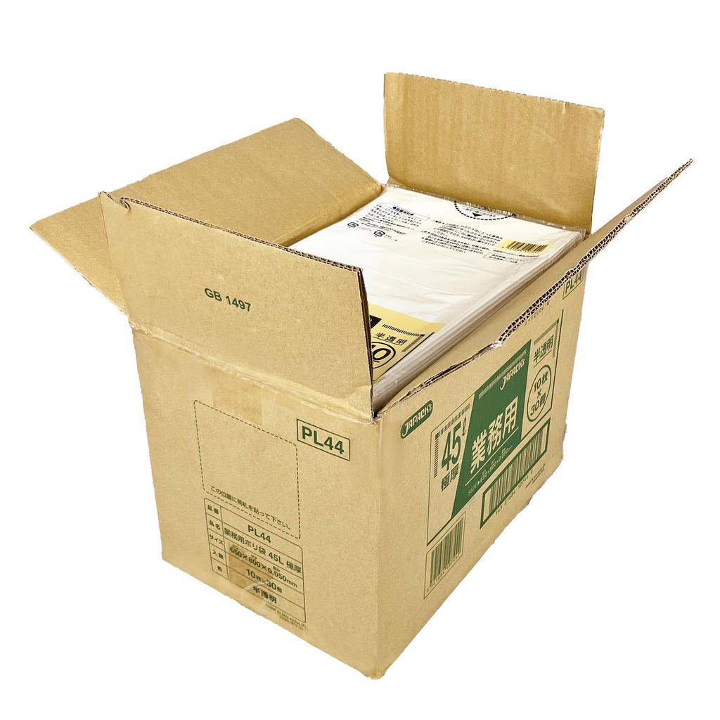 Japax Müllsack, 45 l, Dicke 10 Blatt x 30 Bücher, PL44, langlebiger und flexibler Plastiksack (Halbtransparent) 0,050 mm (300 Blatt) (Extra dick)